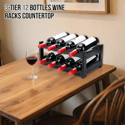 Bamboo Wine Rack, 2-Tier 8 Bottles Wine Storage Cabinet Shelf, Easy-Assembly - Image 2
