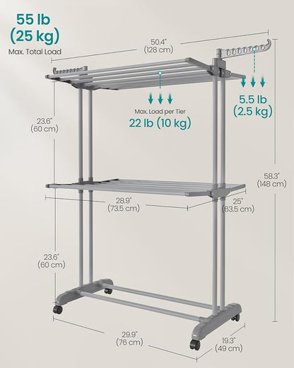 SONGMICS Clothes Drying Rack 3-Tier, Foldable Laundry Drying Rack 58.3-Inch Tall - Image 5