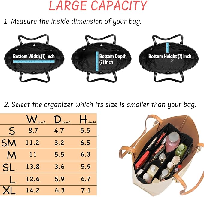 DailyPlus Purse Organizer Insert Felt Bag Organizer Handbag Organizer Insert - Image 6