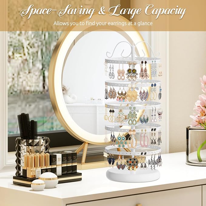 MODOWEY Rotating Earring Holder Organizer Display, 5 Tier Metal Tree, - Image 8