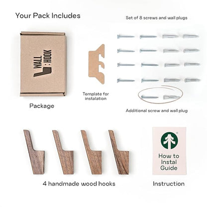 Wall Hooks - Set of 4 - Dark Walnut or Light Ash Wood Coat Hooks - Image 5