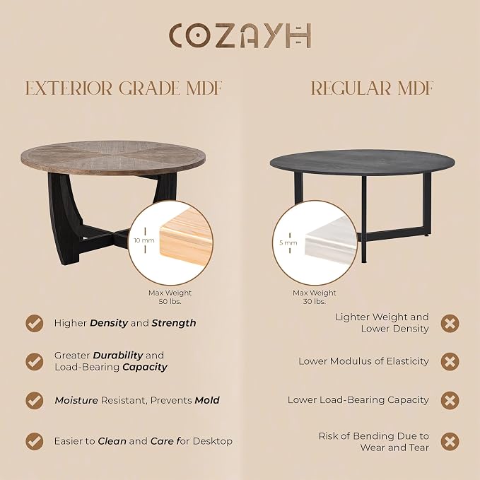 COZAYH Rustic Farmhouse Coffee Table - Image 5