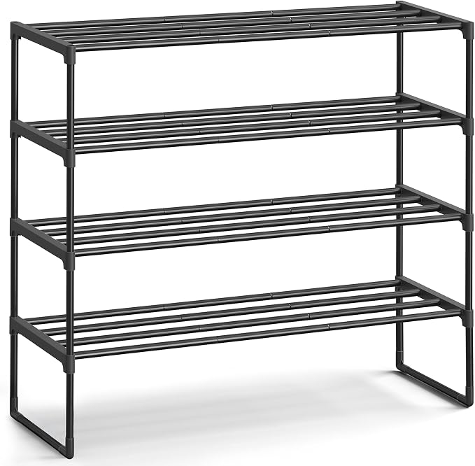 SONGMICS Shoe Rack, 4-Tier Shoe Organizer, Metal Storage Shelf, Upright or by Unknown