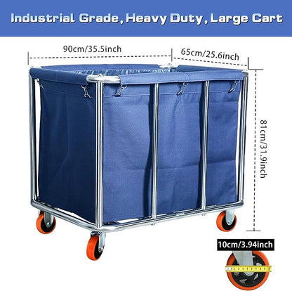 Commercial Laundry Cart with Wheels, 470L Large Capacity Heavy Duty Stainless - Image 2