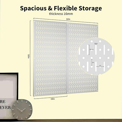 Pegboard Wall Organizer 2 PCS 32" x 16" Silvery Peg Board Metal Pegboard Panels - Image 3