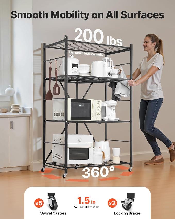 VEVOR 4-Tier Foldable Storage Shelf, 36W x 21D x 60H Inch Folding Metal Rack - Image 5