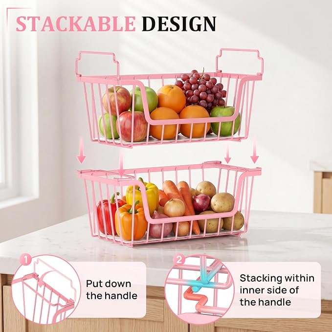 SUNALLY Stackable Storage Bins 6 Pcs Wire Baskets Freezer Organizer, Vegetable - Image 5