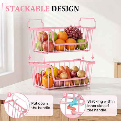 SUNALLY Stackable Storage Bins 4 Pcs Wire Baskets Freezer Organizer, Vegetable - Image 5