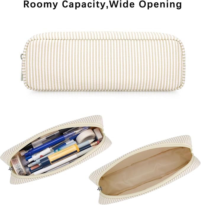 Striped Travel Makeup Brush Bag, Pencil Case and Cosmetic Pouch | Seersucker - Image 3