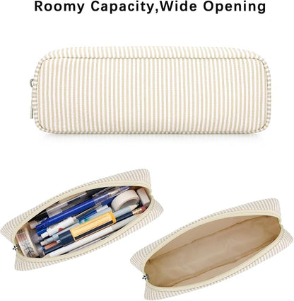 Striped Travel Makeup Brush Bag, Pencil Case and Cosmetic Pouch | Seersucker - Image 3