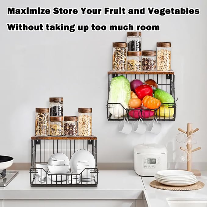 Livabber Fruit Basket for Kitchen, Metal Fruit Vegetable Storage Bin - Image 5