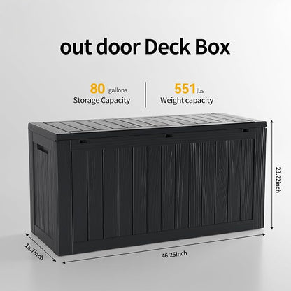 80 Gallon Deck Box, Resin Outdoor Indoor Waterproof Storage Box, Lockable - Image 2