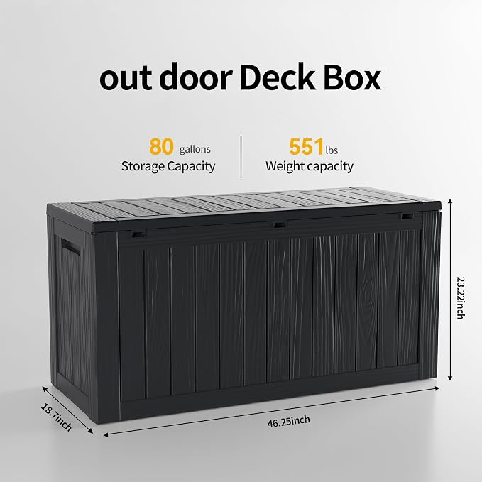 80 Gallon Resin Deck Box, Waterproof Outdoor Storage Box - Image 3