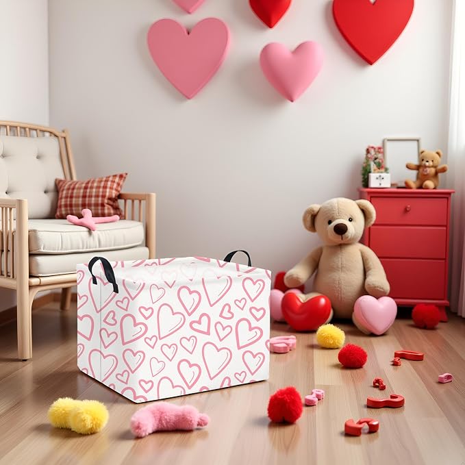 Rectangular Valentines Basket for Home Kitchen Girls Cute Kids Storage Bin - Image 4