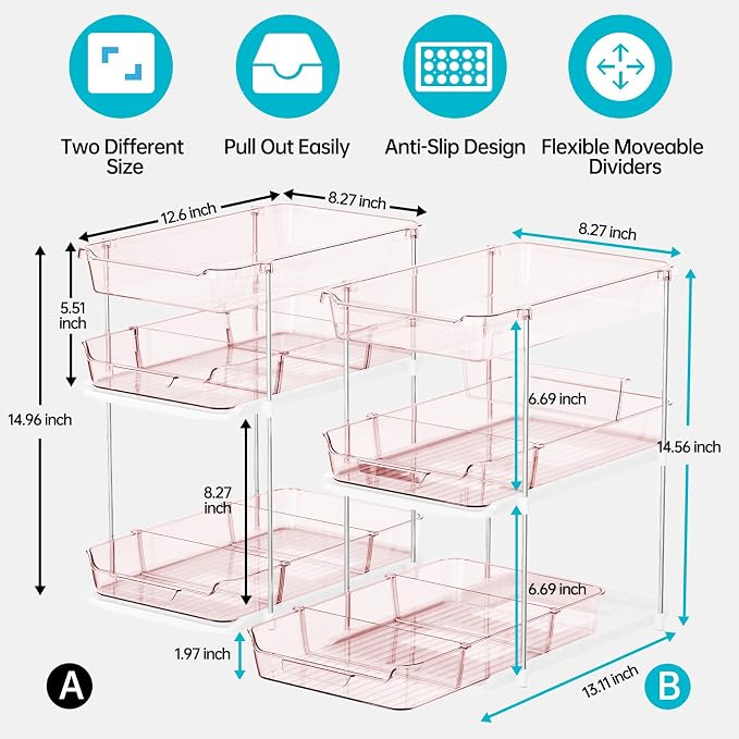 Delamu 2 Pack 3-Tier Bathroom Under Sink Organizers and Storage, Pull Out Clear - Image 2