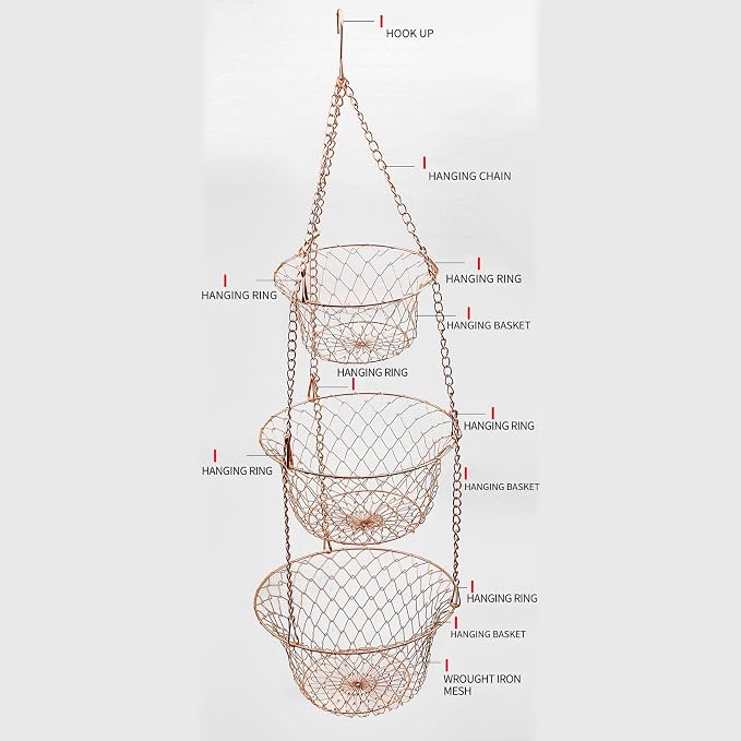 Metal Fruit Basket Anti Deformed Hanging Basket 3 Tiers Foldable Vegetable - Image 4