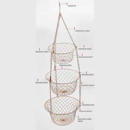 Metal Fruit Basket Anti Deformed Hanging Basket 3 Tiers Foldable Vegetable - Image 4