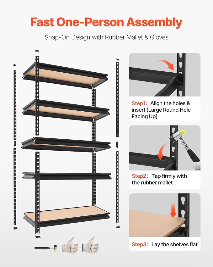 VEVOR Storage Shelves, 5-Tier Adjustable, 2000 lbs Capacity, Heavy Duty Garage - Image 6