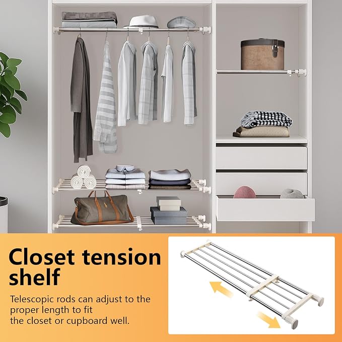 BAOYOUNI Tension Closet Shelf, Adjustable Storage Rack Separator | Wardrobe - Image 6
