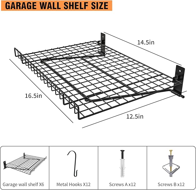6 Pack Foldable Wall Shelf, Wall Mounted Garage Storage Shelves, Heavy Duty - Image 2