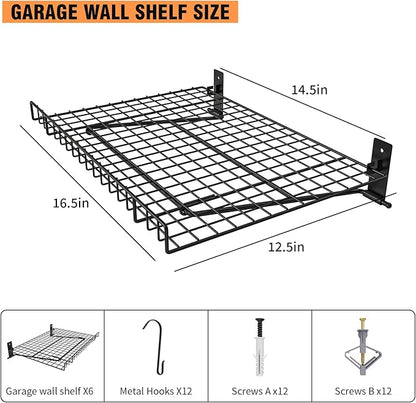 6 Pack Foldable Wall Shelf, Wall Mounted Garage Storage Shelves, Heavy Duty - Image 2
