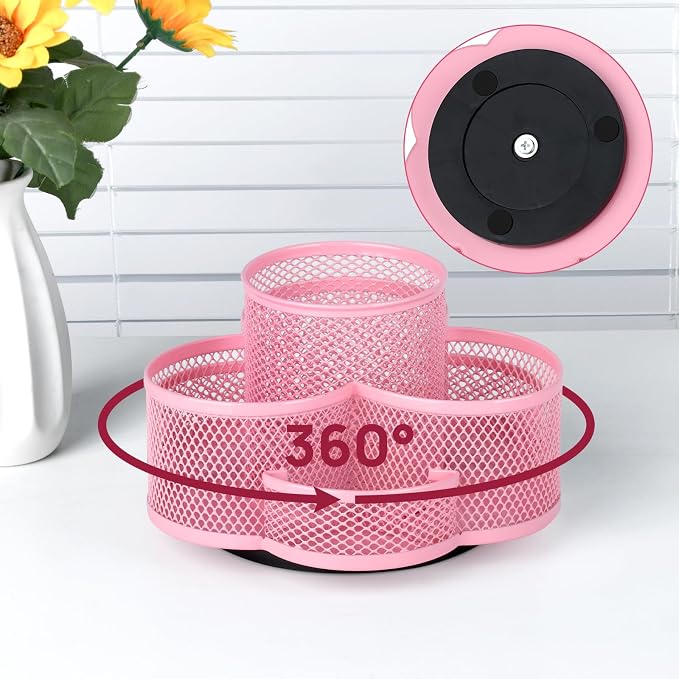 Topwey Pink Pen Holder for Desk, Rotating Pencil Holder, Cup Holder for Desk - Image 2