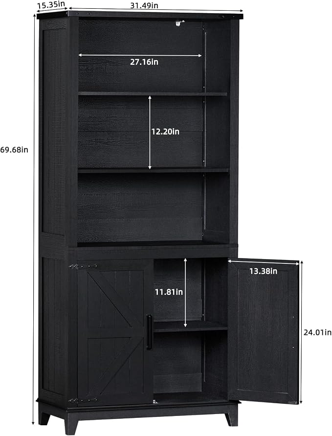 70in Tall Bookshelf 5 Tier Bookcase - Image 2