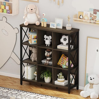 FATORRI 9 Cube Storage Bookshelf, Modern 4 Shelf Book Shelf, Wood and Metal - Image 8