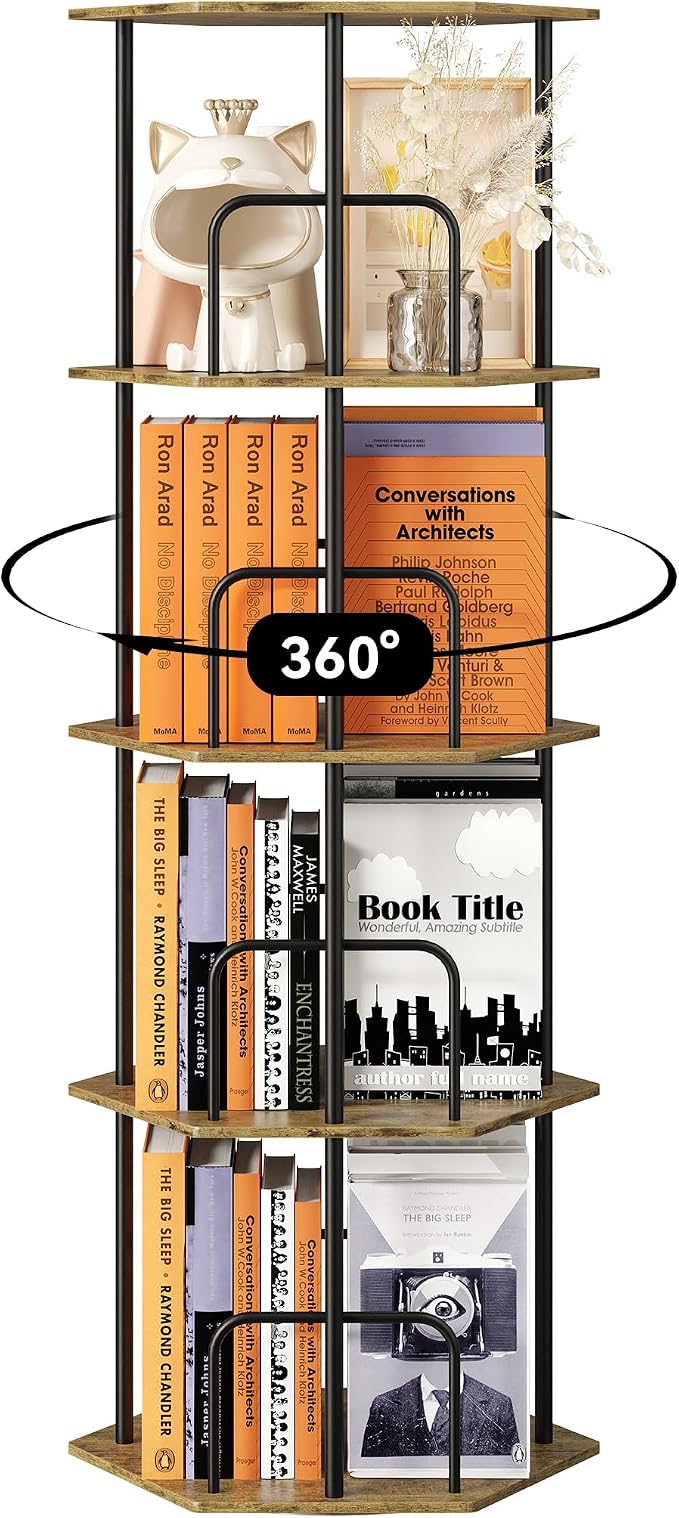 SUNMORY 4 Tier Rotating Bookshelf Tower, Revolving 360 ° Spinning Bookcase | - Image 9