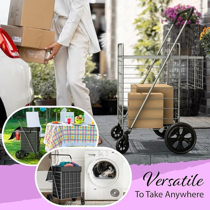 Shopping Cart w/Waterproof Basket Liner & 360° Swivel Wheels | Foldable - Image 5