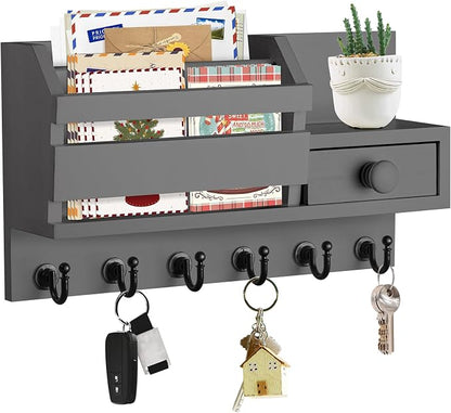 VIS'V Key Holder Wall Mount, Wooden Mail and Key Organizer, Small Shelf by VISV