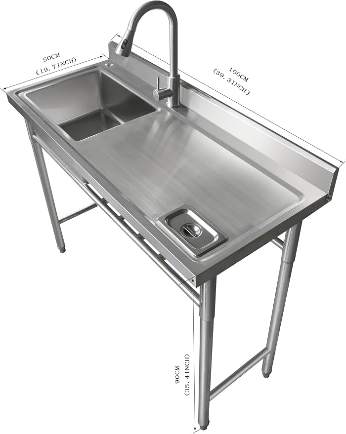 Qian Kun Free Standing 39.3 * 19.7 * 35.4 Left Single Bowl Outdoor Kitchen Sink - Image 2