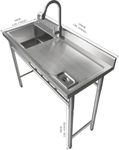 Qian Kun Free Standing 39.3 * 19.7 * 35.4 Left Single Bowl Outdoor Kitchen Sink - Image 2