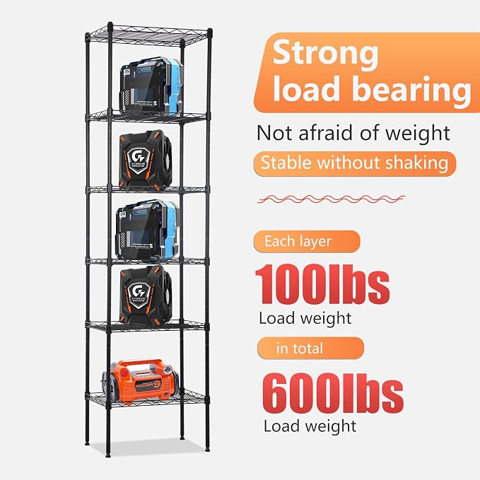 FDW 6 Tier Wire Shelving 17L x 12W x 64H Pantry Shelves Storage Rack Shelving - Image 6