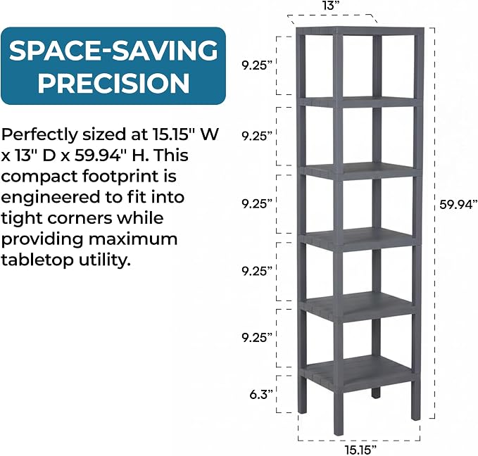 Honey-Can-Do 6-Tier Plastic Storage Shelf, Freestanding, laundry or closet - Image 2