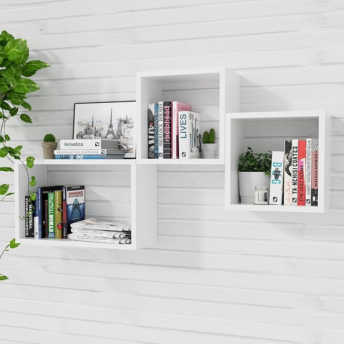 Wall Mount Shelf Set of 3, Floating Cube Shelves by Kaboon