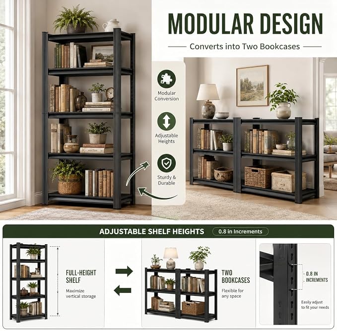 5 Tier Book Shelf, Tall Deep Bookshelf - Image 7