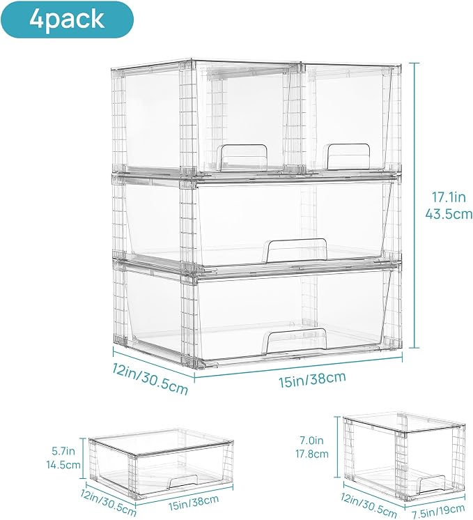 Vtopmart 4 Pack Stackable Storage Drawers, Easily Assemble Clear Plastic - Image 3