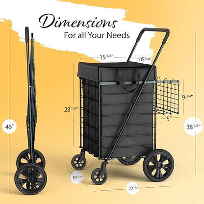Shopping Cart w/Waterproof Basket Liner & 360° Swivel Wheels | Foldable - Image 2