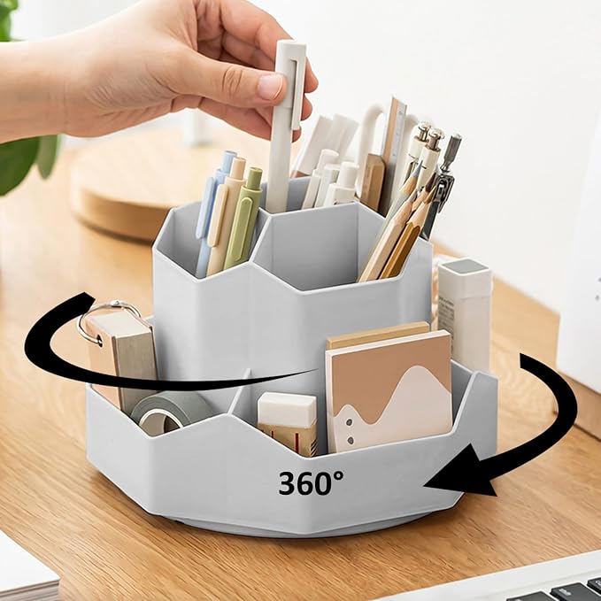 Pencil Pen Holder for Desk, 9 Slots 360 Degree Rotating Desk Organizer by GGIANTGO