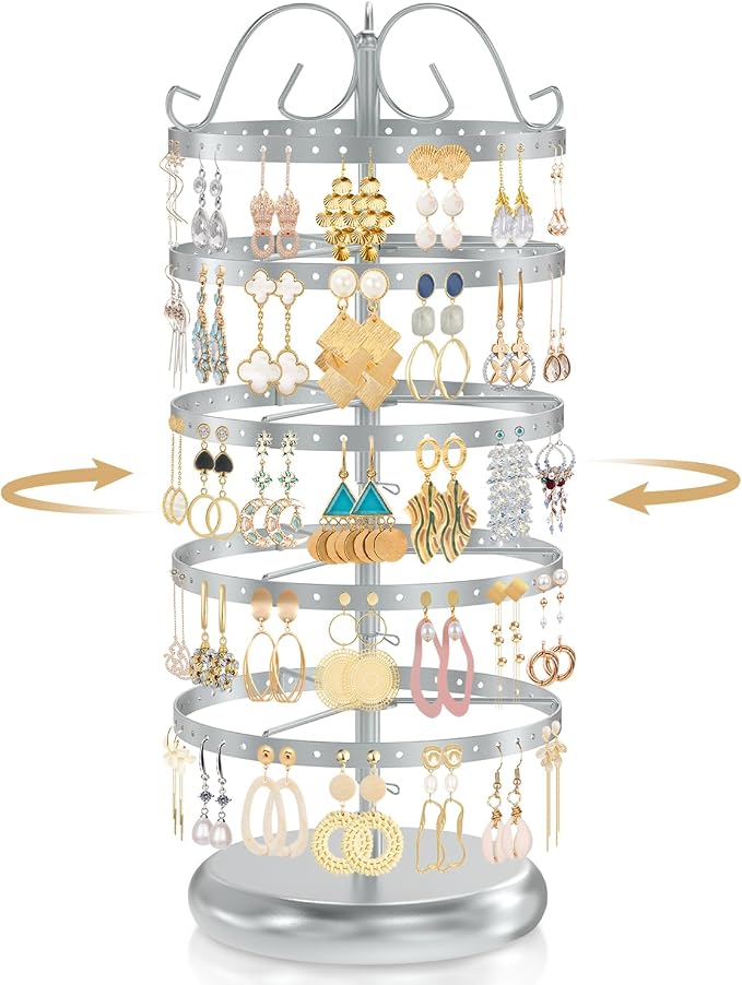 MODOWEY Rotating Earring Holder Organizer Stand, 5 Tier Metal Tree, by MODOWEY