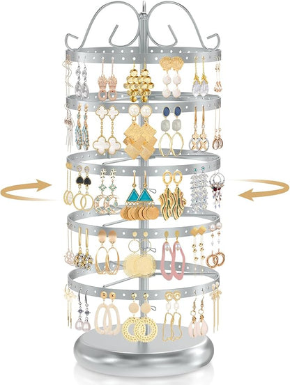 MODOWEY Rotating Earring Holder Organizer Stand, 5 Tier Metal Tree, by MODOWEY