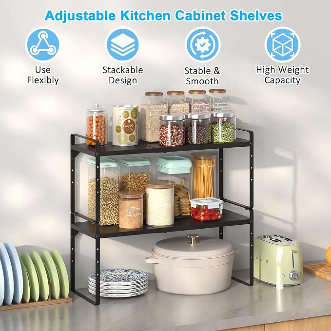 15.5 to 25.5 Inch Kitchen Cabinet Shelf Organizers, Adjustable Kitchen Counter - Image 3