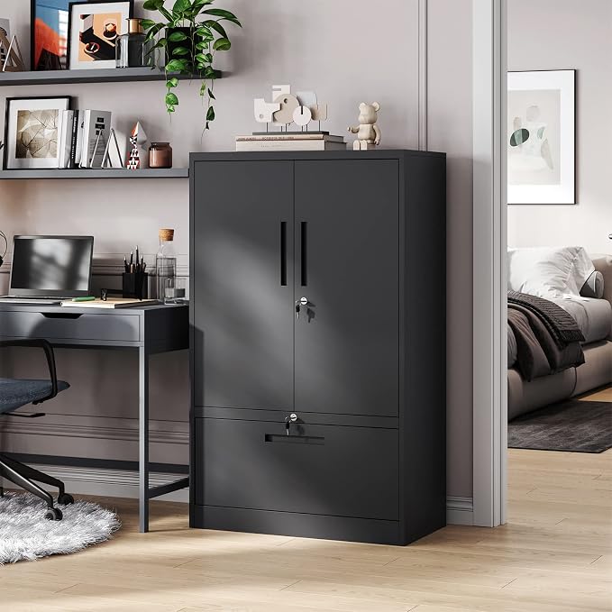 Metal File Cabinet with Drawer, Lockable Vertical Lateral Filing Storage Cabinet - Image 2