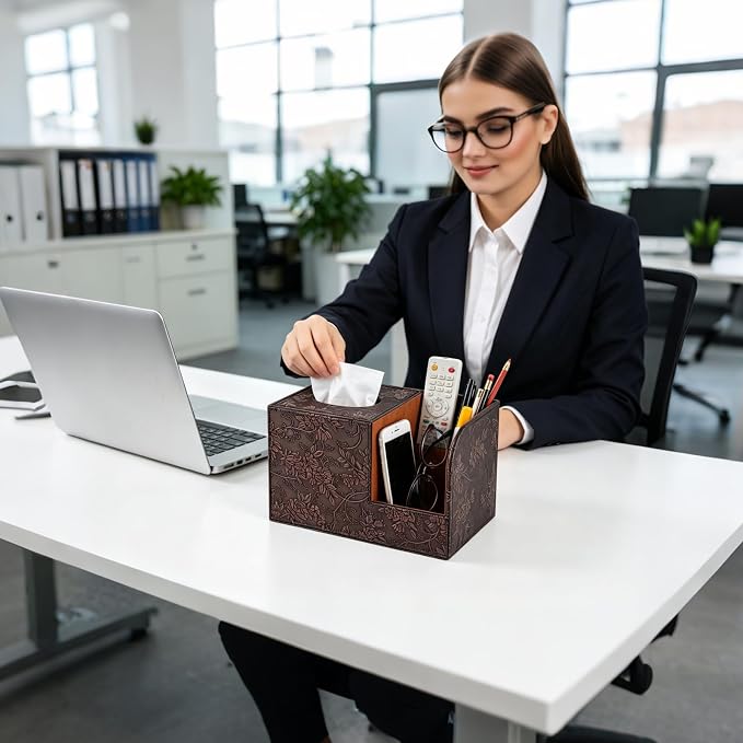 PU Leather Tissue Box Cover Square Tissue Holder Tissues Box Organizer - Image 8