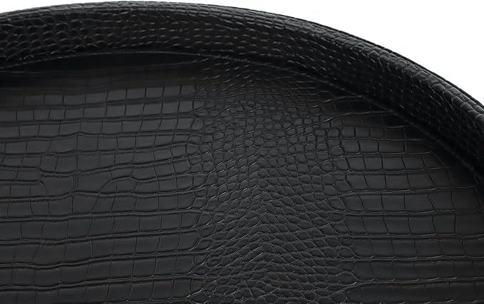 HofferRuffer Round Serving Tray 20'', Elegant Faux Leather Circle Ottoman Table - Image 7