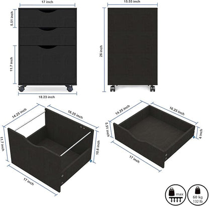 QDSSDECO 3 Drawer Mobile File Cabinet, Rolling Vertical Filing Cabinet fits A4 - Image 3