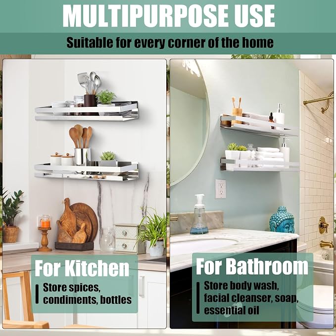 Lallisa 2 Pieces Stainless Steel Shelf Bathroom Shower Floating Shelves Wall - Image 7