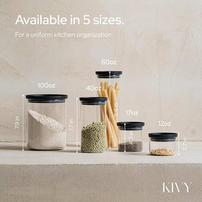 KIVY Airtight Glass Jars with Lids & Labels Stackable Glass storage jars with - Image 6