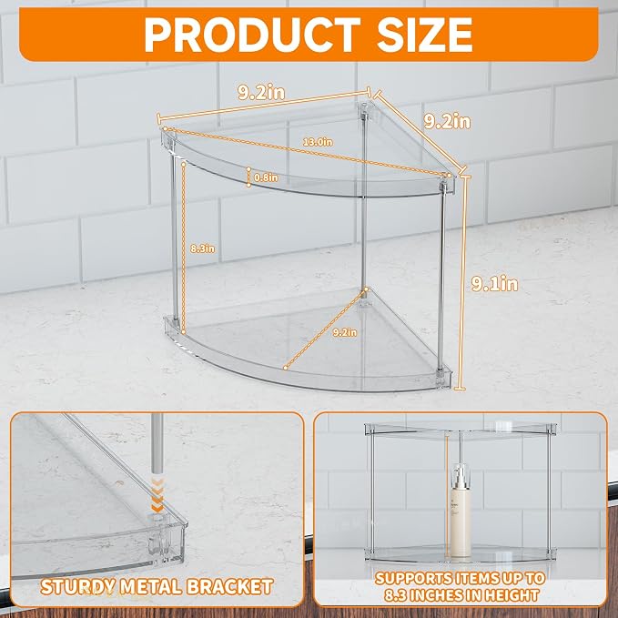 Yieach Clear Corner Bathroom Counter Organizer, 2Tier Tiered Countertop Corner - Image 3